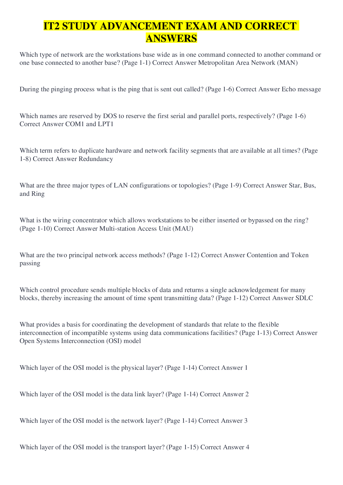 Preview image for IT2 STUDY ADVANCEMENT EXAM AND CORRECT ANSWERS